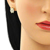 Juego de Arete y Dije de Adulto 10.156.0343 Oro Laminado, Diseño de Buho, con Micro Pave Blanca, Pulido, Dorado