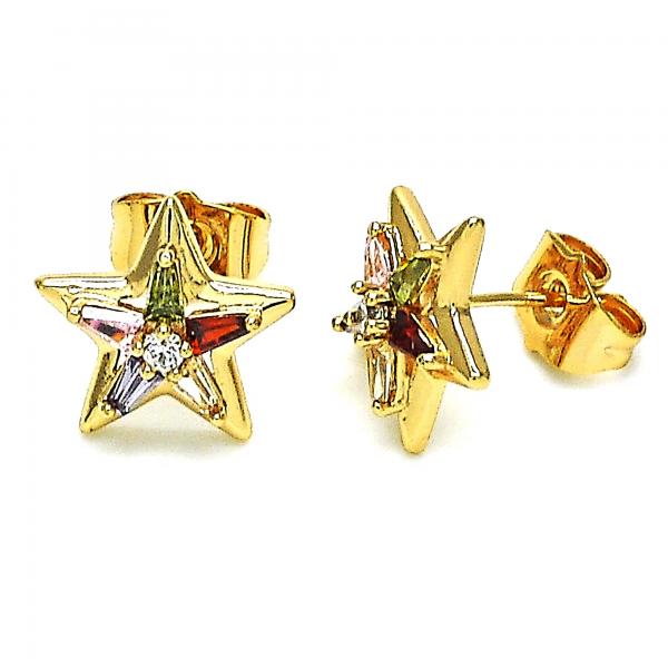 Arete Dormilona 02.387.0106 Oro Laminado, Diseño de Estrella, con Zirconia Cubica Multicolor, Pulido, Dorado