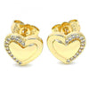 Arete Dormilona 02.156.0495 Oro Laminado, Diseño de Corazon, con Micro Pave Blanca, Pulido, Dorado
