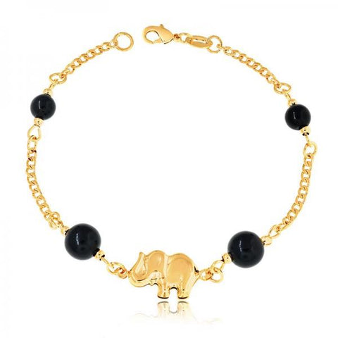 Pulsera Elegante 03.32.0191.07 Oro Laminado, Diseño de Elefante y Miami Cubana, Diseño de Elefante, con Perla Negro, Pulido Negro, Dorado