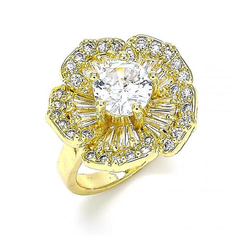 Anillo Multi Piedra 01.283.0019.08 Oro Laminado, Diseño de Flor, con Zirconia Cubica Blanca, Pulido, Dorado