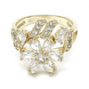 Anillo Multi Piedra 01.210.0092.07 Oro Laminado, Diseño de Flor, con Zirconia Cubica Blanca, Pulido, Dorado