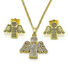 Juego de Arete y Dije de Adulto 10.284.0028 Oro Laminado, Diseño de Angel, con Zirconia Cubica Blanca, Pulido, Dorado