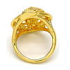 Anillo Multi Piedra 01.241.0033.06 Oro Laminado, Diseño de Llave Griega, con Cristal Blanca, Pulido, Dorado