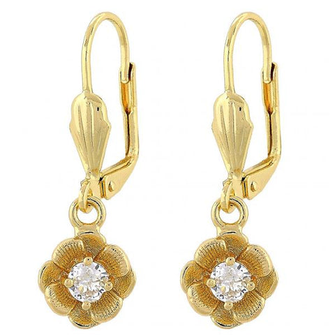 Arete Colgante 02.63.2458 Oro Laminado, Diseño de Flor, con Zirconia Cubica Blanca, Diamantado, Dorado