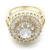 Anillo Multi Piedra 01.210.0104.07 Oro Laminado, Diseño de Flor, con Zirconia Cubica Blanca, Pulido, Dorado
