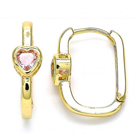 Argolla Huggie 02.210.0554.15 Oro Laminado, Diseño de Corazon, con Zirconia Cubica Rosado, Pulido, Dorado