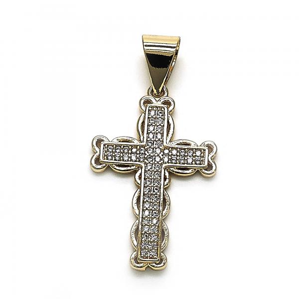 Dije Religioso 05.342.0090 Oro Laminado, Diseño de Cruz, con Micro Pave Blanca, Pulido, Dorado