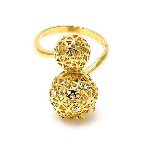 Anillo Multi Piedra 5.166.004.07 Oro Laminado, Diseño de Bola, con Cristal Blanca, Pulido, Dorado