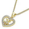 Collares con Dije 04.156.0342.20 Oro Laminado, Diseño de Corazon y Nina Pequena, Diseño de Corazon, con Micro Pave Blanca, Pulido, Dorado