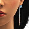 Arete Largo 02.239.0022.3 Rodio Laminado, Diseño de Flor, con Cristales de Swarovski Aquamarine, Pulido, Rodinado