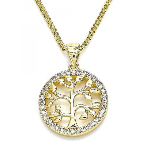 Collares con Dije 04.156.0310.20 Oro Laminado, Diseño de Arbol, con Micro Pave Blanca, Pulido, Dorado
