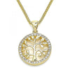 Collares con Dije 04.156.0310.20 Oro Laminado, Diseño de Arbol, con Micro Pave Blanca, Pulido, Dorado