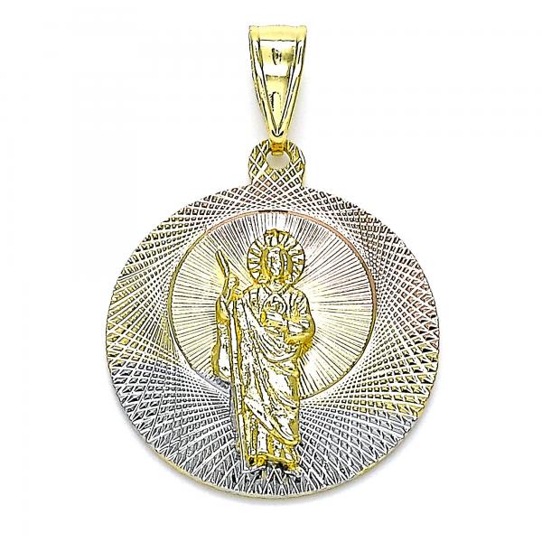 Dije Religioso 05.253.0160 Oro Laminado, Diseño de San Judas, Diamantado, Tricolor