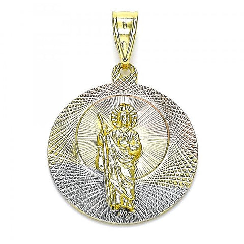 Dije Religioso 05.253.0160 Oro Laminado, Diseño de San Judas, Diamantado, Tricolor