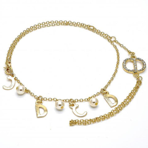 Pulsera Elegante 03.91.0064.14 Oro Laminado, Diseño de Rolo, con Perla Marfil, Pulido, Dorado