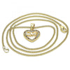 Collares con Dije 04.156.0345.1.20 Oro Laminado, Diseño de Corazon y Amor, Diseño de Corazon, con Micro Pave Granate y Blanca, Pulido, Dorado