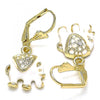 Arete Colgante 02.351.0058 Oro Laminado, Diseño de Elefante, con Cristal Blanca, Esmaltado Blanco, Dorado