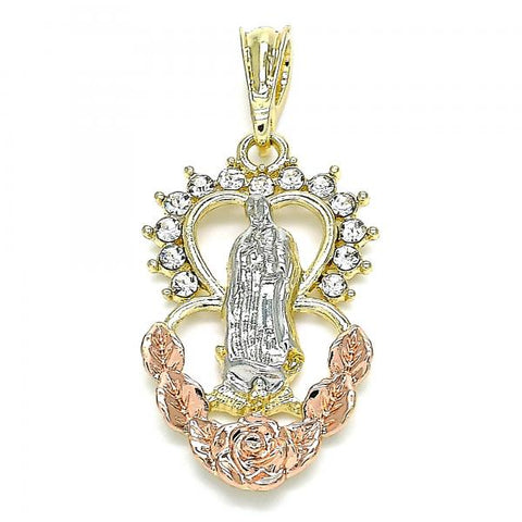 Dije Religioso 05.380.0060 Oro Laminado, Diseño de Guadalupe y Corazon, Diseño de Guadalupe, con Cristal Blanca, Pulido, Tricolor