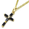 Collares con Dije 04.284.0015.2.22 Oro Laminado, Diseño de Cruz, con Zirconia Cubica Negro, Pulido, Dorado