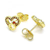 Arete Dormilona 02.156.0628.1 Oro Laminado, Diseño de Corazon, con Micro Pave Granate, Pulido, Dorado