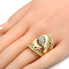Anillo Multi Piedra 01.160.0003.09 Oro Laminado, Diseño de Flor, con Cristal Blanca, Pulido, Dorado