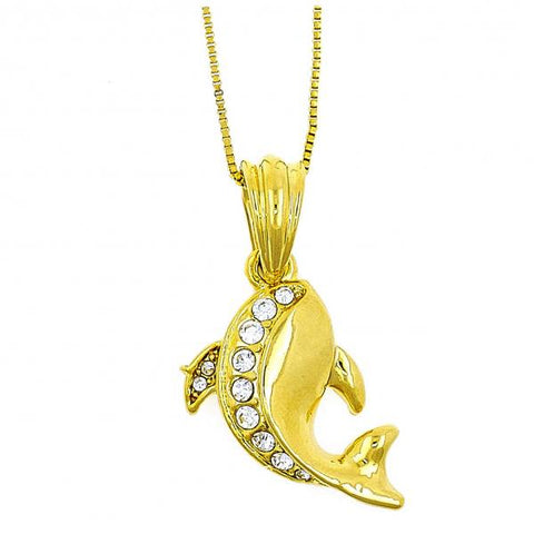 Collares con Dije 04.118.0085.18 Oro Laminado, Diseño de Delfin, con Cristal Blanca, Pulido, Dorado