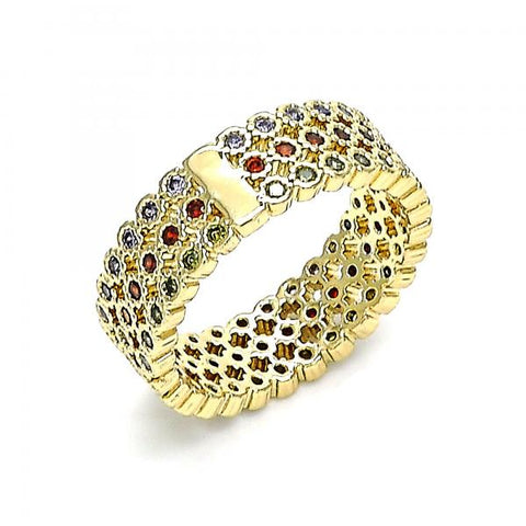 Anillo Multi Piedra 01.210.0148.08 Oro Laminado, con Micro Pave Multicolor, Pulido, Dorado