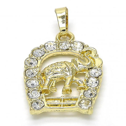 Dije Elegante 05.213.0016 Oro Laminado, Diseño de Elefante, con Cristal Blanca, Pulido, Dorado