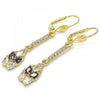 Arete Largo 02.210.0206.1 Oro Laminado, Diseño de Gota, con Zirconia Cubica Negro y Blanca, Pulido, Dorado