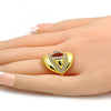 Anillo Multi Piedra 01.241.0001.09 Oro Laminado, Diseño de Llave Griega, con Cristal Blanca, Pulido, Dorado