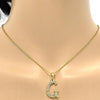 Collares con Dije 04.238.0006.18 Acero Inoxidable, Diseño de Iniciales y Rolo, Diseño de Iniciales, con Cristal Blanca, Pulido, Dorado