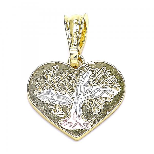 Dije Religioso 05.351.0194 Oro Laminado, Diseño de Arbol y Corazon, Diseño de Arbol, Pulido, Tricolor