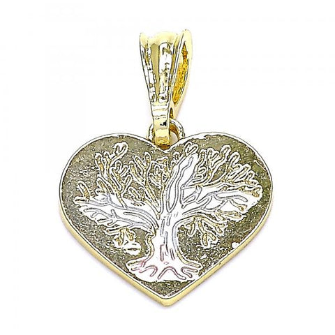 Dije Religioso 05.351.0194 Oro Laminado, Diseño de Arbol y Corazon, Diseño de Arbol, Pulido, Tricolor