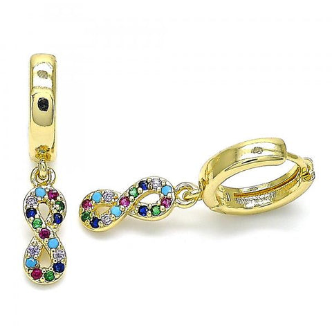 Argolla Huggie 02.210.0511.1.15 Oro Laminado, Diseño de Infinito, con Micro Pave Multicolor, Pulido, Dorado