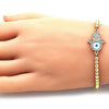 Pulsera Bolo Ajustable 03.368.0044.11 Oro Laminado, Diseño de Mano de Dios y Bola, Diseño de Mano de Dios, con Micro Pave Blanca, Esmaltado Blanco, Dorado