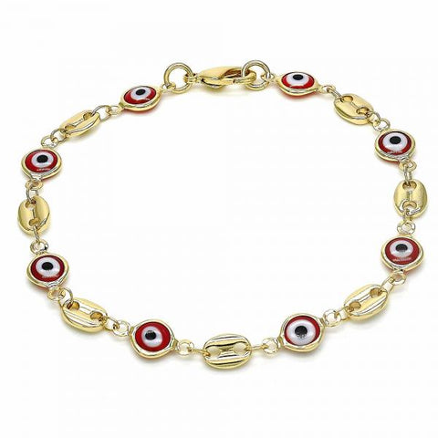 Pulsera Elegante 03.326.0012.1.08 Oro Laminado, Diseño de Ojo Griego, Resinado Rojo, Dorado