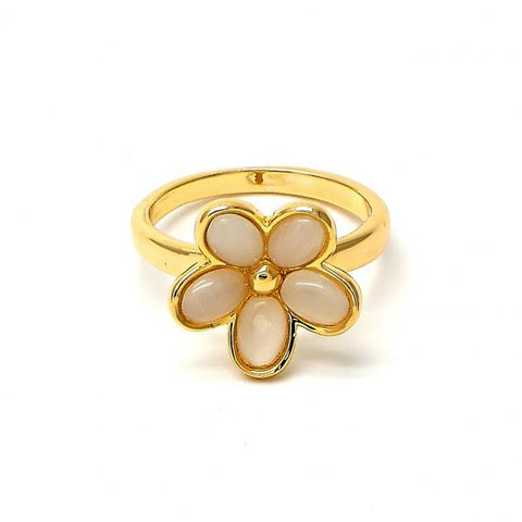 Anillo Multi Piedra 01.65.1016.09 Oro Laminado, Diseño de Flor, con Opal Onix Negro, Pulido, Dorado