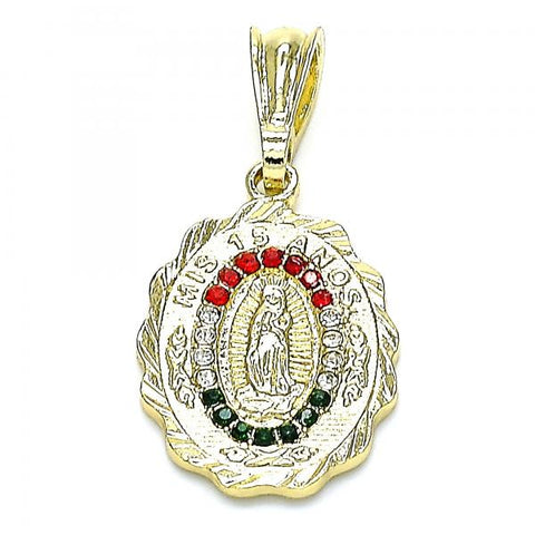 Dije Religioso 05.351.0203 Oro Laminado, Diseño de Guadalupe, con Cristal Multicolor, Pulido, Dorado