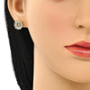 Arete Dormilona 02.210.0668.1 Oro Laminado, Diseño de Flor, con Micro Pave Multicolor, Pulido, Dorado