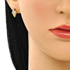 Arete Dormilona 02.310.0107 Oro Laminado, Diseño de Helado, con Micro Pave Blanca, Pulido, Dorado
