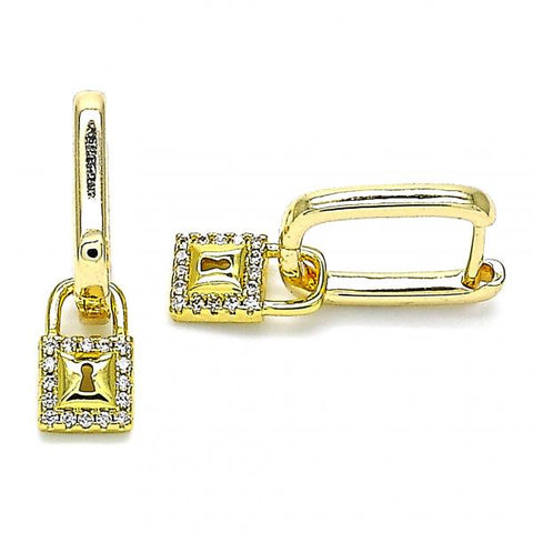 Argolla Huggie 02.368.0023.10 Oro Laminado, Diseño de Candado, con Micro Pave Blanca, Pulido, Dorado