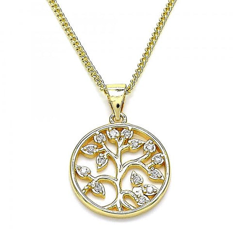 Collares con Dije 04.156.0387.20 Oro Laminado, Diseño de Arbol, con Micro Pave Blanca, Pulido, Dorado