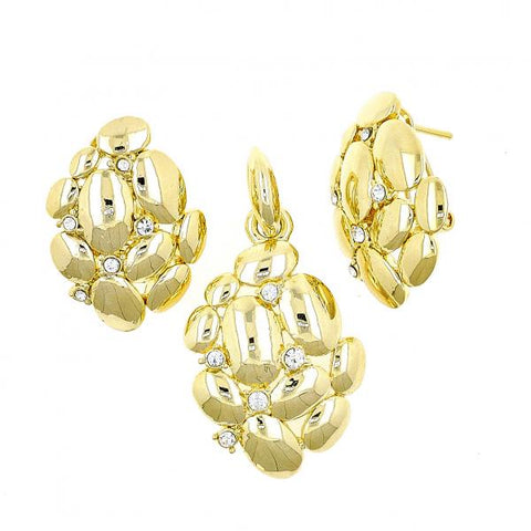 Juego de Arete y Dije de Adulto 10.59.0222 Oro Laminado, Diseño de Uva, con Zirconia Cubica Blanca, Pulido, Dorado