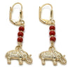 Arete Largo 02.32.0545 Oro Laminado, Diseño de Elefante, con Opal Granate, Pulido, Dorado