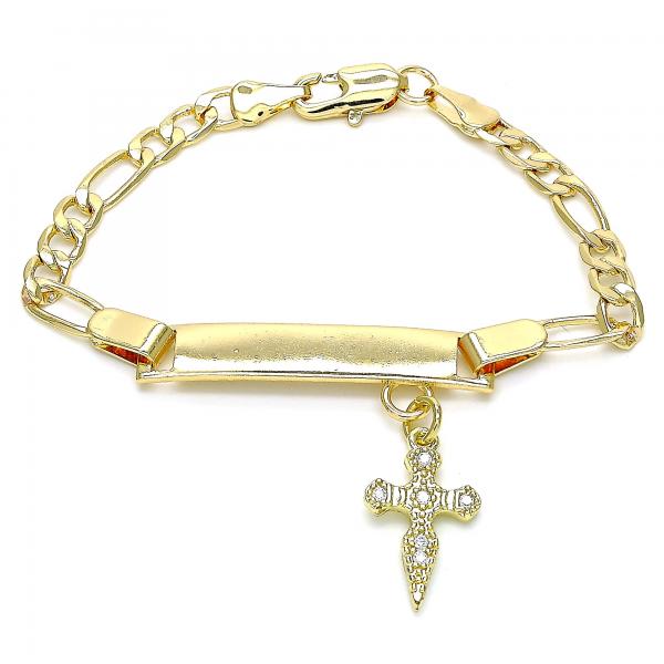 Pulsera con Placa 03.63.2176.06 Oro Laminado, Diseño de Con Nombre y Cruz, Diseño de Con Nombre, con Micro Pave Blanca, Pulido, Dorado