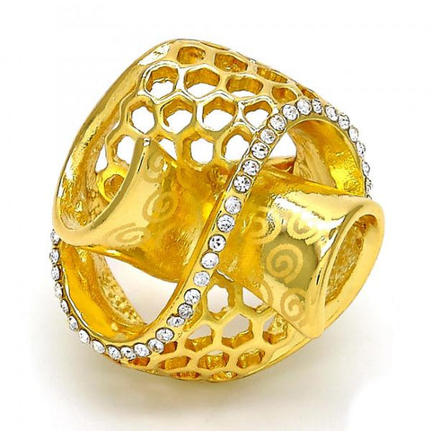 Anillo Multi Piedra 01.241.0056.07 Oro Laminado, Diseño de Espiral, con Cristal Blanca, Pulido, Dorado