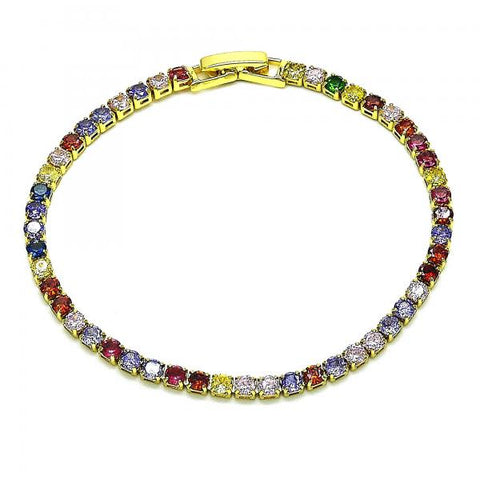 Pulsera de Dije 03.130.0001.8.07 Oro Laminado, con Zirconia Cubica Multicolor, Pulido, Dorado