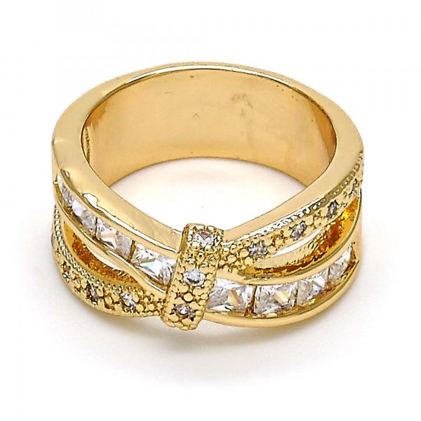 Anillo Multi Piedra 01.210.0045.8.08 Oro Laminado, con Zirconia Cubica Blanca, Pulido, Dorado