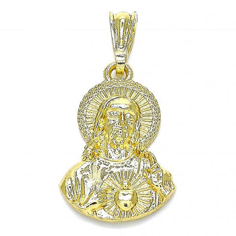 Dije Religioso 05.351.0138.1 Oro Laminado, Diseño de Sagrado Corazon de Jesus, Pulido, Dorado